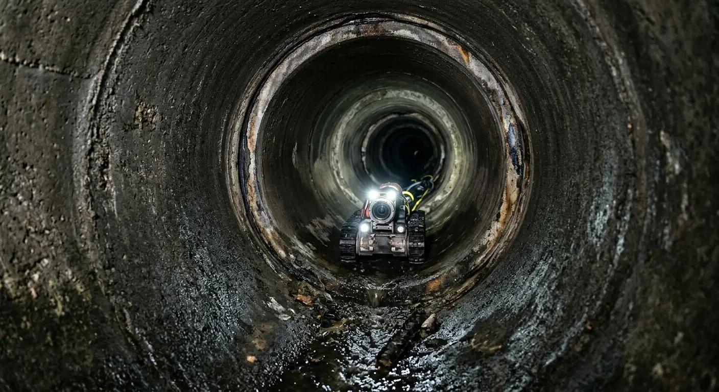 Robotic sewer camera inspecting pipe interior for Sewer Line Repair in Hopedale